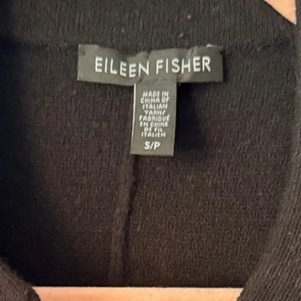 EILEEN FISHER Wool Open Front Cardigan Sweater Jacket Pockets S Black Academia